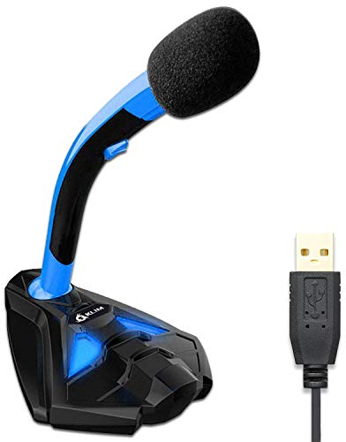 KLIM Voice Microphone à Pied USB pour Ordinateur - Micro de Bureau Professionnel - Microphone de Gamer PC PS4 - Nouvelle Version - Bleu