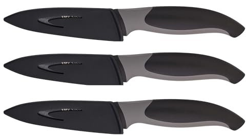 GRÄWE 3er Set Küchenmesser mit Klingenschutz, antibakteriell, Schwarz, Allzweckmesser, Rutschfester Griff, Antihaft-Beschichtung, mit Schutzhülle, Stoffetui, 19,5 cm Gesamtlänge, Spülmaschinengeeignet