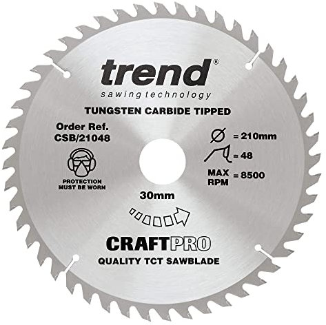 Trend Holz Kreissägeblatt, 210mm Durchmesser, 30mm Bohrung, 48 Zähne, HW, 2,4mm Schnittbreite, +15° Haken, CSB/21048