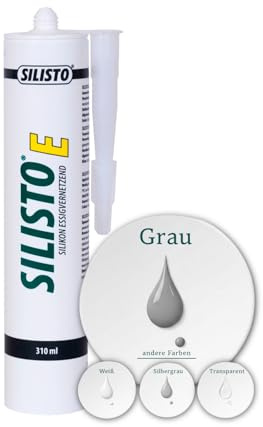 SILISTO - Sanitär Silikon essigvernetzend, 310ml Kartusche, Farbe Grau- zum Abdichten - Für Bad, Küche, Kühlräume -Anti feuchtigkeit und hitzebeständig