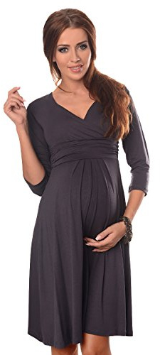 Purpless Maternity Classic Pregnancy Dress Vneck A line 4400 (UK, Numeric, 10, Regular, Regular, Graphite)
