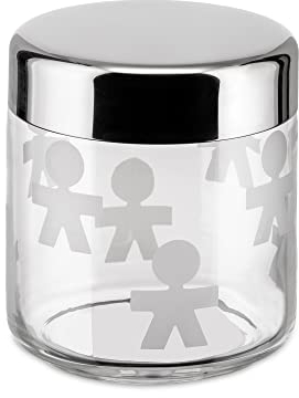 Alessi AKK36 GIROTONDO Küchendose mit Glas aus Aufdruck und abgedichtetem Deckel aus Edelstahl, 12,3cm, Klar