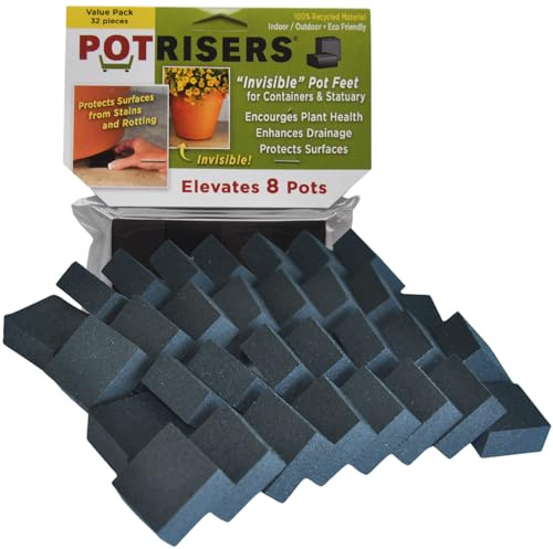 POTRISERS 32 Pack Standard 1 Wide x 1/2 Tall Value Pack | Invisible Pot Feet & Plant Risers | Drainage & Airflow for Planters, Pots, Garden Decor | Patios, Decks, Gardens, Greenhouses