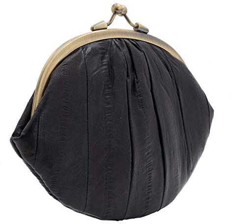 Becksöndergaard Geldbörse Damen Leder - Mittelgroßes Retro Portemonnaie Granny aus Aalleder - Viele Fächer für Münzen Perso Karten Klippverschluss 18x13cm (Navy/Blau)