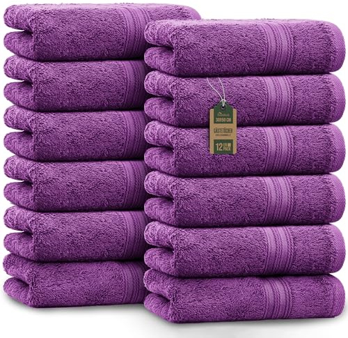 NatureMark Toallas de Invitado – Pack de 12 (30x50 cm), 100% Algodón, Certificación Oeko-Tex, Suaves, absorbentes y fáciles de cuidar – para baño, Invitados y SPA – Color Morado