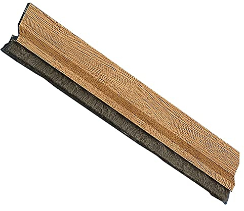 Amig - Burlete para Puertas de Entrada o de Paso - Burlete Adhesivo de sobreponer - Cepillo de Pelo - Lámina de plástico Entre la escobilla - 1 m - Roble - Aluminio