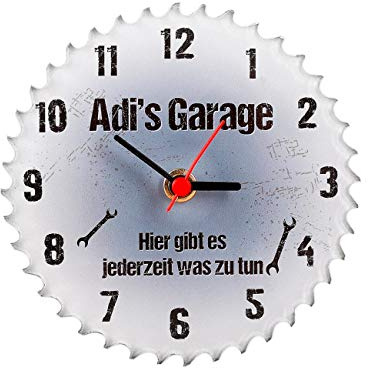 Herz & Heim® Uhr für Werkstatt oder Hobbyraum - Sägeblatt - mit Namen, Ø 12,5 cm