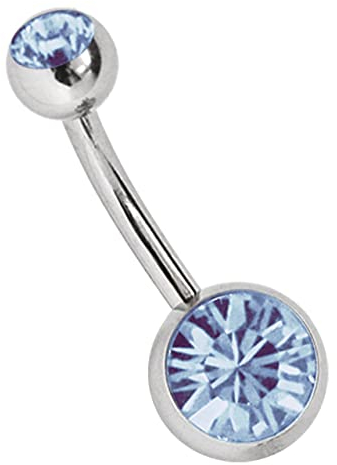 Titan Bauchnabel Piercing 1,6 x 8 mm mit Zirkonias rund in 8 mm + 5 mm Stein Kugel in hellblau