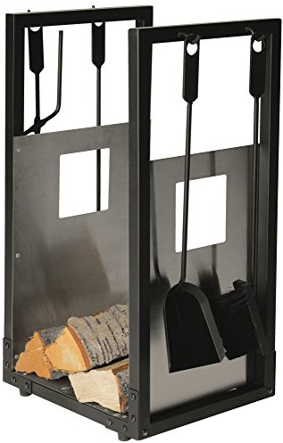 Lienbacher Kamingarnitur Holzkorb & Kaminbesteck 738.2 - schwarz beschichtet mit Edelstahl Einlage