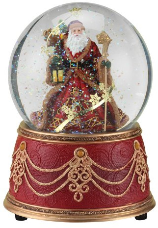 Roman Santa with Snowflakes Musical We Wish You a Merry Christmas 100mm Snow Globe