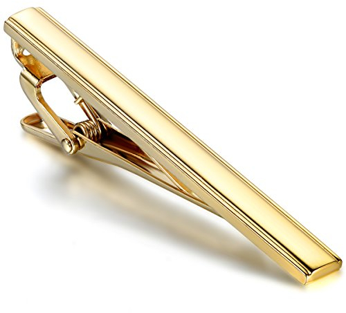 JewelryWe Herren Krawattennadel, Messing Poliert Krawattenklammer Krawattennadeln Tie Clip, Gold