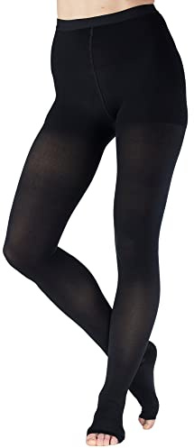 ABSOLUTE SUPPORT Compression Tights for Women 20-30mmHg with Open Toe - Opaque Graduated Support Pantyhose for Swelling, Edema, Varicose Veins Circulation during Pregnancy - Black, Large - A214BL3
