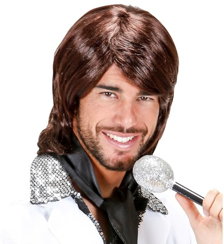 W WIDMANN MILANO Party Fashion - Popstar Perücke Herren | Braune Perücke mit 70er Jahre Frisur für Sänger-, Rockstar- und Bühnenkostüme, Karneval, Mottoparty