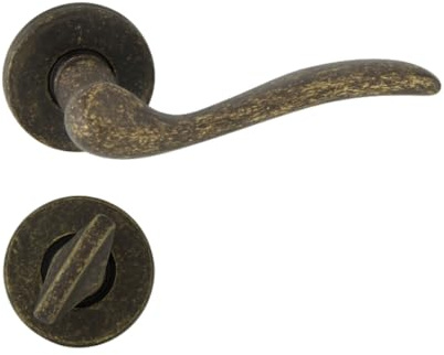 domino Türgriff Drückergarnitur WC -Badezimmer Set | Rund-Rosette | Türklinke für Bürotür, Kellertür & Innentür | Türbeschläge aus Messing |Bronze Türdrückergarnitur | TULUZA-R M75