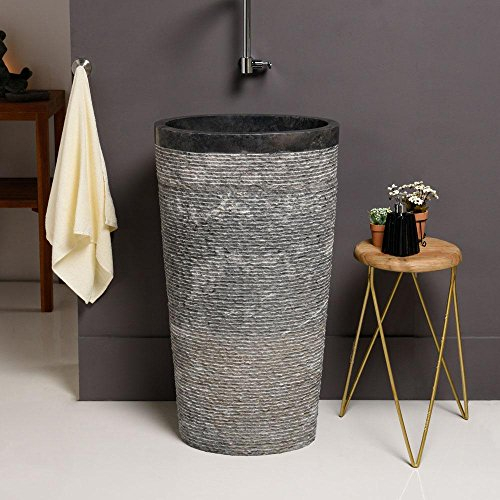 wohnfreuden Marmor Stand-Waschbecken 50x35x90 cm groß oval anthrazit gehämmert