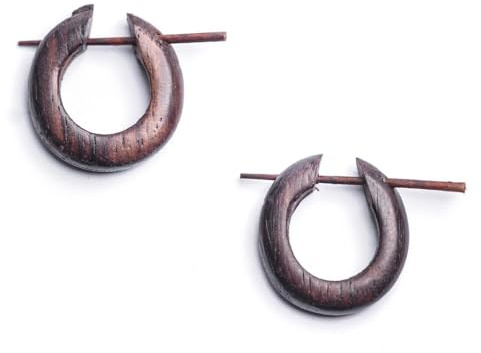 81stgeneration Orecchini a Cerchio Piccoli in Legno Marrone da 1,5 cm con Perni a Bastoncino | Cerchi Rotondi in Legno Fatti a Mano | Orecchini Hippie | Accessori Gotici