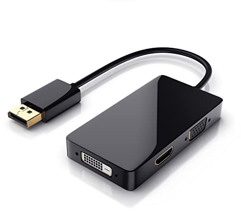 CSL - 3in1 DisplayPort zu VGA + HDMI 1.3a + DVI Adapter Konverter, 3in1 Videoadapter, PC + kompatibel mit MAC, Vergoldete Kontakte, HDTV / 1080p Full HD