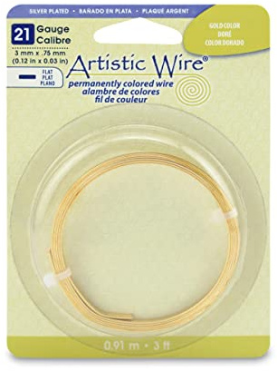 Artistic Wire, 21 Gauge, Flat, 3 mm x .75 mm / 0.12 in x 0.03 in, Silver Plated Gold Color, 3 ft / .91 m