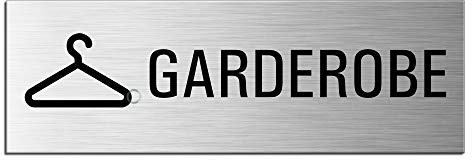 Schild Garderobe 240 x 80 mm Hinweisschild aus Aluminium gebürstet Edlstahloptik selbstklebend 26035-S