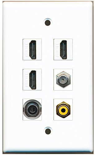 Riteav – 3 porta HDMI 1 RCA giallo 1 cavo coassiale tv- F-Type 1 Port 3.5 mm parete piastra
