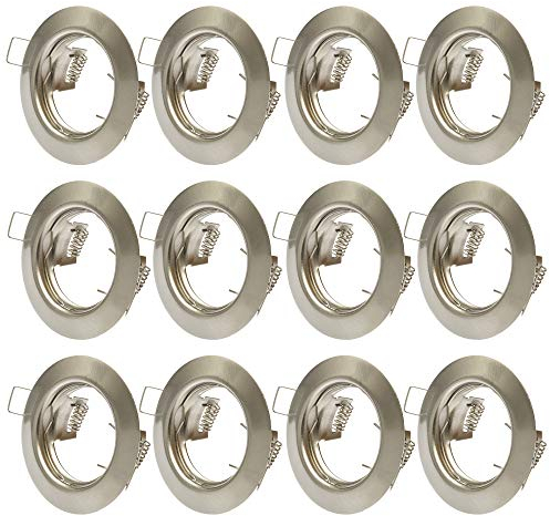 12x Einbaustrahler GU10 Set – 12 Stück Einbaurahmen in Edelstahl gebürstet Optik Inkl. GU10 Fassung für LED oder Halogen Leuchtmittel, Rund
