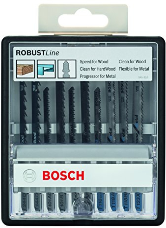 Bosch Accessories Professional 10tlg. Stichsägeblatt-Set Robust Line (Wood und Metal zum Sägen in Holz und Metall, Zubehör Stichsäge)
