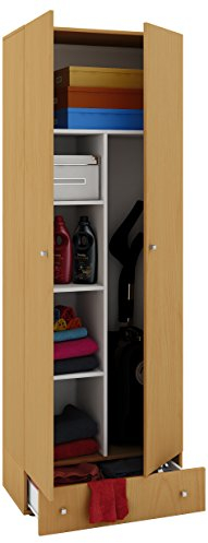 VCM Holz-Besenschrank | 6 Fächer | Maße: B. 70 x H. 196 x T. 40 cm | Haushaltsschrank | Mehrzweckschrank | Extra Schublade - Vandol Buche