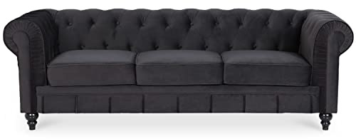 INTENSE DECO Canape Chesterfield Velours 3 Places Altesse Noir
