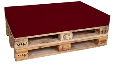 TexDeko® Palettenkissen 120x80x12 cm XL mit abnehmbaren Bezug Bordeaux | Outdoor formstabiles Palettenpolster, wasserabweisend, UV-Schutz, XL Polsterhöhe, Bezug waschbar, Komfort Schaumstoff