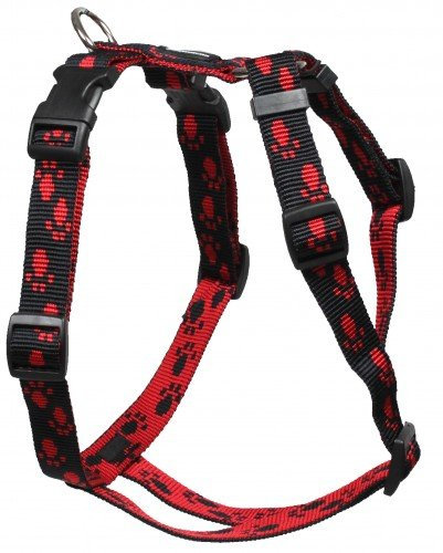 Feltmann Mopsgeschirr Hundegeschirr Soft Nylon, Schwarz, Rote Pfötchen, 5-9 kg, 15mm