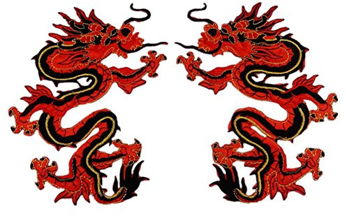 Zhiheng 1 Paar rote chinesische Drache Totem bestickte Applikationen Drachen Paar Aufnäher zum Aufbügeln für Jeans Jacken Rucksäcke