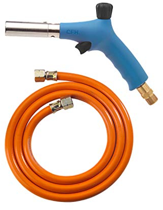 CFH Profi Man PZ 2000 - Leistungsstarkes Handlötgerät mit Piezozündung, Lötbrenner, Gas Lötkolben inkl. 1,5 m Gasschlauch 3/8 und drehbarem Sicherheitsanschluss 3/8