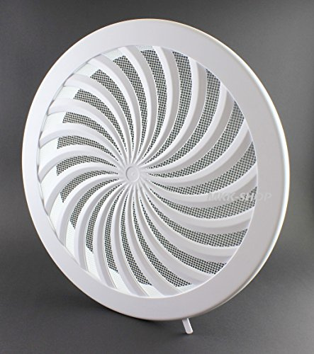 T87 - Rejilla de ventilación anti insectos, 315 mm de diámetro, con cierre, entrada de aire regulable, diseño redondo, color blanco