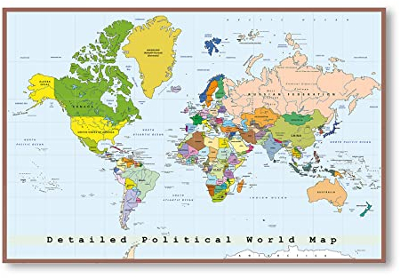 Postereck - 0556 - Hochwertiges Weltkarten Poster | Weltkarte Wand zum aufhängen | Unterricht Klassenzimmer Schule World Map Wall | Landkarte Welt XXL | Poster - DIN A3-29,7 cm x 42,0 cm