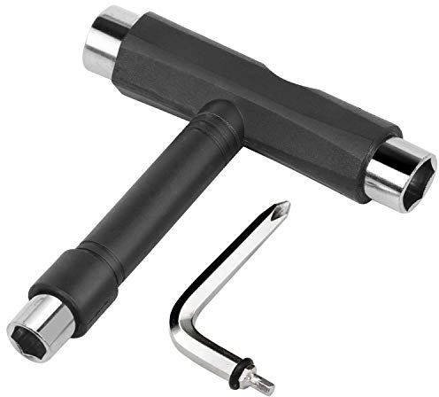 TRIXES Schwarzes 5-Wege-Roller/Skateboard/Longboard-Tool mit Schlüsseldreher, Skateboarding, Rollschuhlaufen, Longboarding, Extremsport, Skateboard-Toolkit, Multi-Key-Tool
