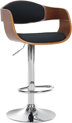 CLP Tabouret De Bar Kingston en Similicuir I Chaise Haute avec Coque en Bois Dossier Et Accoudoirs I Piètement Et Repose-Pied en Métal Chromé Couleur Noyer/Noir