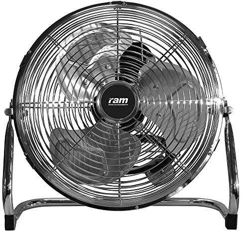 RAM 9 inch Floor Fan Adjustable Tilting Cooling for Home Office Gym Caravan Grow Room Hydroponics Industrial Use with Chrome Finish and Quiet Operation Portable Fan