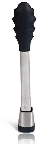 Mastrad - Pince De Cuisine - Multi-usages - Pince de Service - S'ouvre Et Se Ferme D'une Seule Main - Manche en Acier Inoxydable - Embouts en Silicone - Ne Raye Pas les Casseroles - 28 CM - Noire