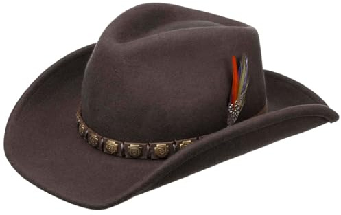 STETSON Chapeau Hackberry Western Homme - en Laine de Cowboy Feutre avec Bandeau Cuir Printemps-ete - L (58-59 cm) Marron