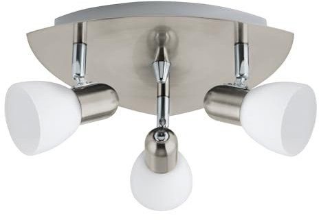 EGLO Deckenlampe Enea, 3 flammige Deckenleuchte | Deckenstrahler aus Metall in Nickel-Matt, satiniertes Glas in Weiß, Wohnzimmerlampe, Spots mit E14 Fassung