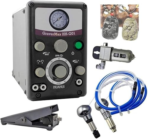 LAYIQDC Set mit pneumatischen Graviermaschinen für Schmuck, einstellbare Geschwindigkeit von 400 bis 8000 U/min, Doppelkopf, pneumatisches Mikro-Gravierwerkzeug für Gold und Silber