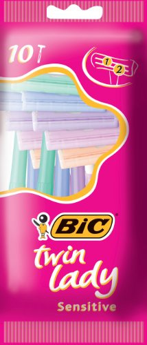 BIC Twin Lady - 10 Rasoirs Jetables pour Femme, 2 Lames en Acier Inoxydable et Tête Étroite pour un Rasage Efficace et Rapide