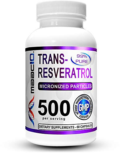 MAAC10 Trans Resveratrol 500mg Supplement (Micronized Pharmaceutical Grade 99% Pure Trans-Resveratrol Extract + BioPerine for Superior Absorption) (2X 250mg Capsules 60ct)