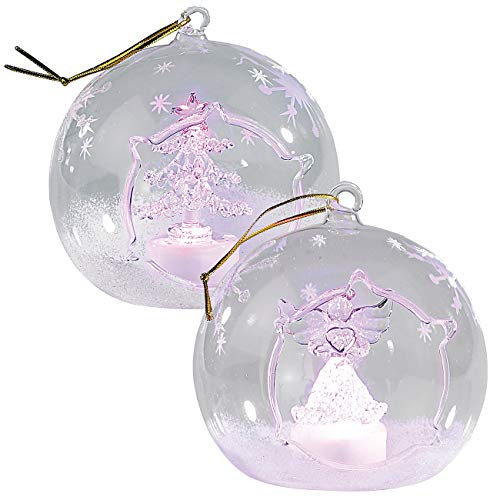 Lunartec Weihnachtskugeln: Mundgeblasene LED-Glas-Ornamente in Kugelform, 2er-Set (Glaskugeln Weihnachtsbaum, Glaskugel Weihnachtsbaum, Weihnachtsbaumkerzen)