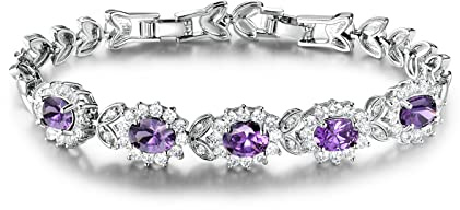 GULICX Silber/Gold Armband Tennisarmband 5 Oval Zirkonia Rubin/Saphir/Amethyst Armkette mit Weiß/Blau/Rot/Lila Kristall