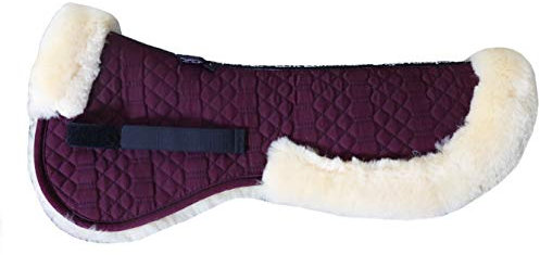 Engel Reitsport | SAKIS2-M-BOR-MED | Sattelkissen mit echtem Merino Lammfell | mit Fellrand vorne und hinten | Steppstoff Bordeaux rot Fell med. Grösse M