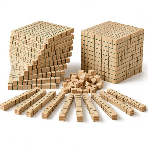 Dida - Set aus 121 Basis-10-Holzblöcken, Montessori Lernmaterial für Mathematik, Multibase Dienes Arithmetikblöcke für Kinder