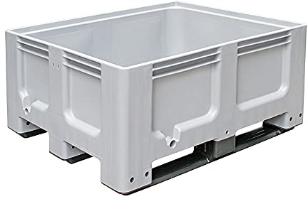 BRB Palettenbox mit 3 Kufen, LxBxH 1200x1000x580 mm, Boden/Wände geschlossen, grau