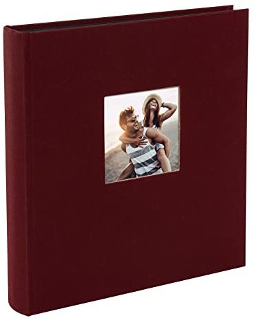 goldbuch 27972 Fotoalbum mit Fensterausschnitt, Bella Vista, Erinnerungsalbum 30 x 31 cm, Foto Album 60 schwarze Seiten mit Pergamin-Trennblättern, Fotobuch aus Leinen, Bordeaux