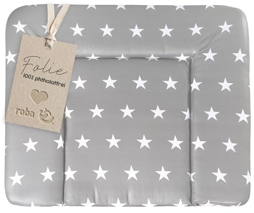 roba Folie Skötbädd Lilla Stjärnor - 85 x 75 cm - Ftalatfri skötbädd med stjärndesign - Mjukt skötbäddsöverdrag i Grå/Vit